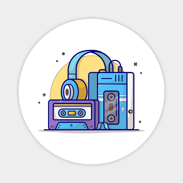 Old Music Player with Cassette and Headphone Music Cartoon Vector Icon Illustration Magnet by Catalyst Labs